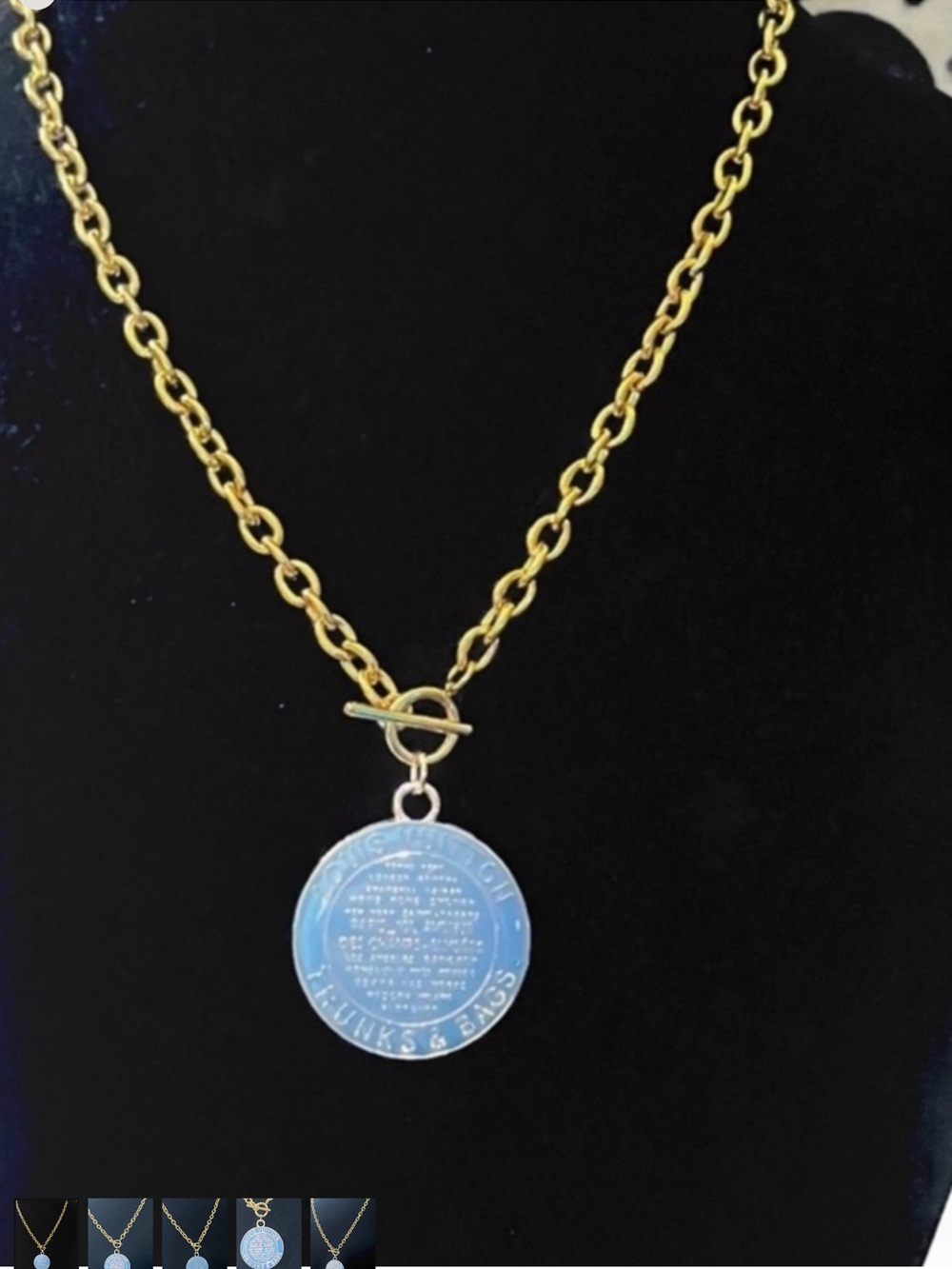 Louis Vuitton Gold Chain Necklace with Blue Medallion